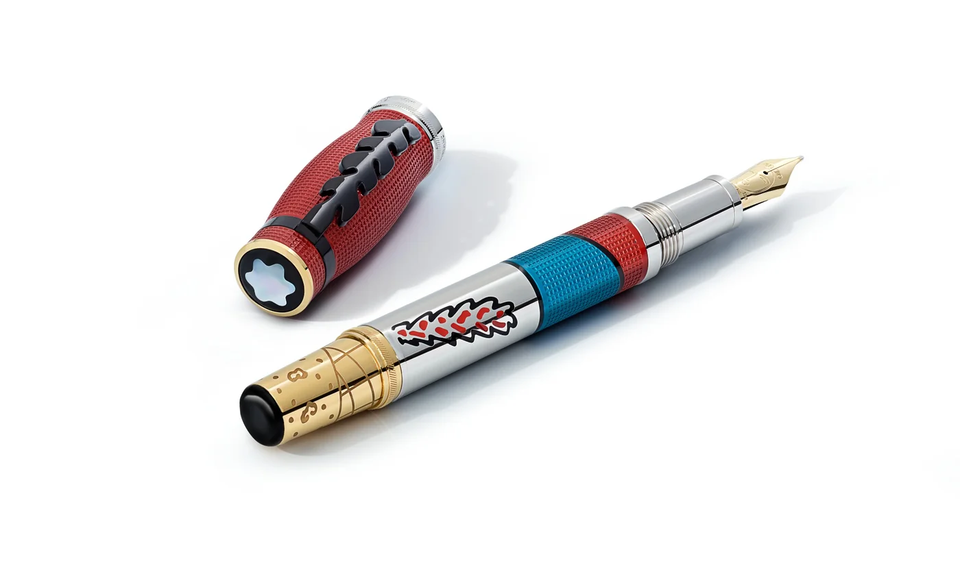 עט Montblanc Masters of Art Homage to Henri Matisse מהדורת 888, בעיטורים אדומים וכחולים לצד המכסה