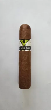 סיגר קובני Vegueros Entretiempos עם חבק ירוק ושחור על רקע בהיר