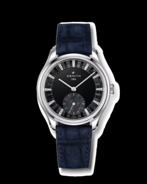 שעון Zenith G.F.J. Calibre 135 Tantalum עם לוח אוניקס שחור, אינדקסים משובצי יהלומים ורצועה כחולה